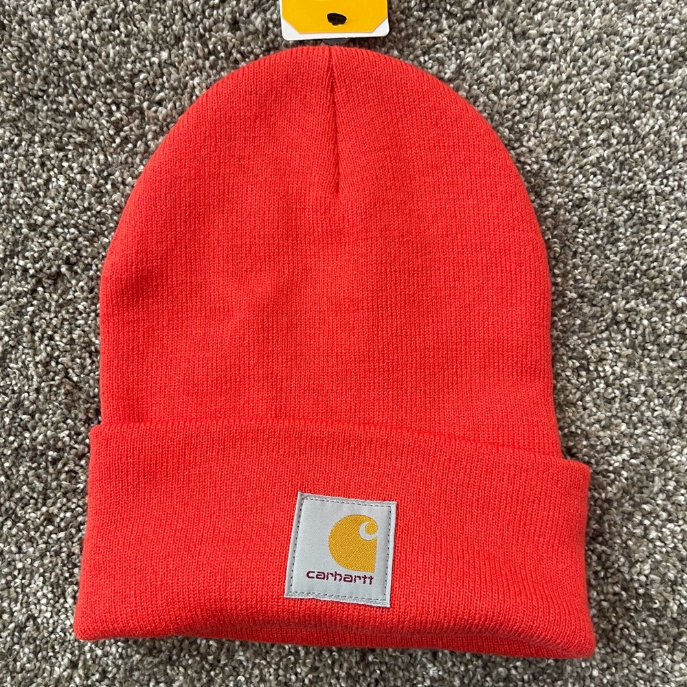 NWT Carhartt Red Orange Beanie Hat